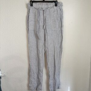 100% Linen Pull On Women's M Vacay Resort Preppy Old Money Striped Pants